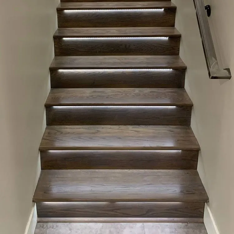 LED strip lighting installation under stair treads by Newman Electric in Vancouver WA